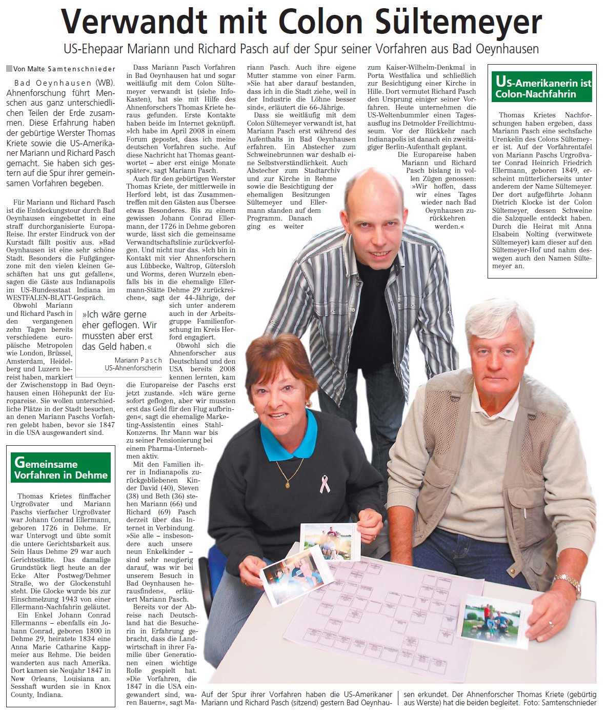 Pressebericht ber den Besuch von Mariann Pasch in der Neuen Westflischen Ausgabe Bad Oeynhausen vom 01.06.2010